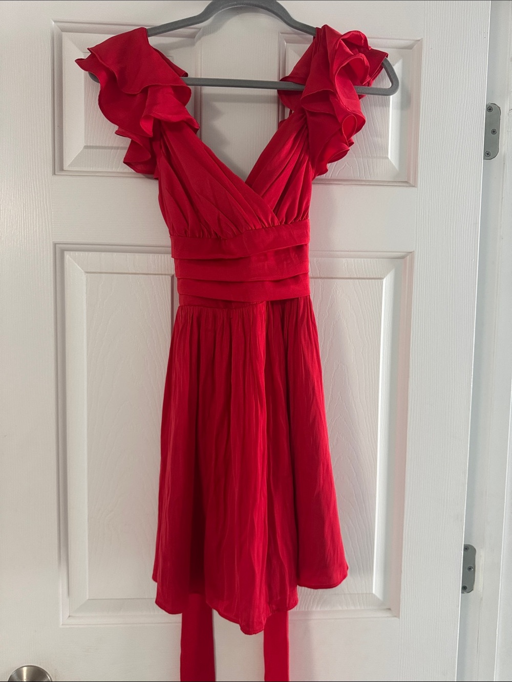 Hello Molly Red One-Shoulder Ruffle Midi Dress